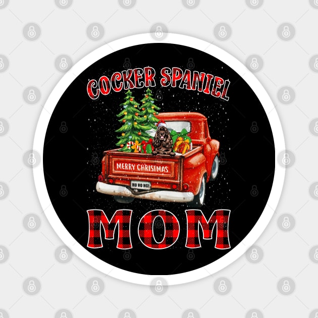 Christmas Cocker Spaniel Mom Santa Hat Truck Tree Plaid Dog Mom Christmas Magnet by intelus